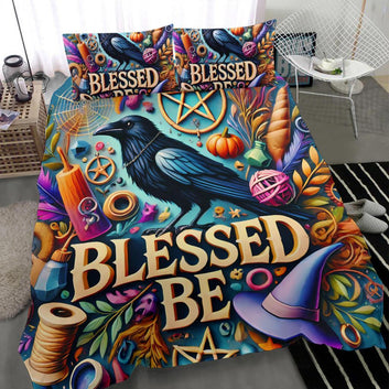 Blessed Be Black Raven Witchy Bedding Set for Wiccan Home Decor-MoonChildWorld