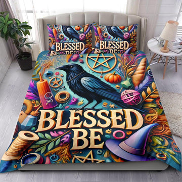 Blessed Be Black Raven Witchy Bedding Set for Wiccan Home Decor-MoonChildWorld