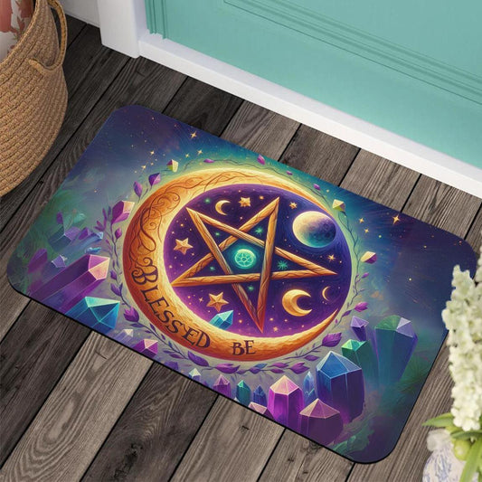 Blessed Be Crystal Moon Pentacle Wiccan Doormat for Pagan Decor-MoonChildWorld