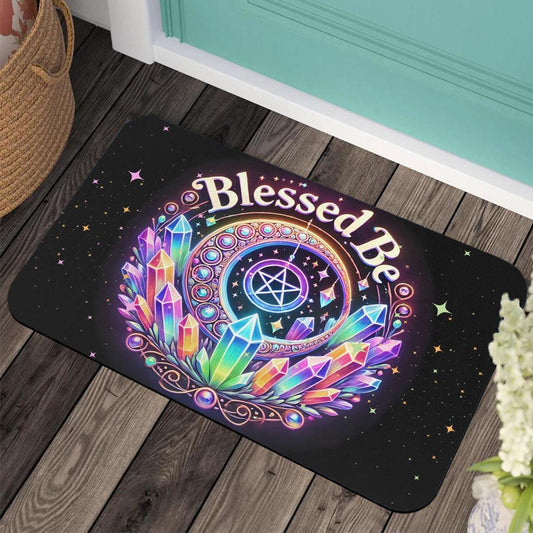 Blessed Be Crystal Moon Pentacle Wiccan Doormat for Pagan Decor-MoonChildWorld
