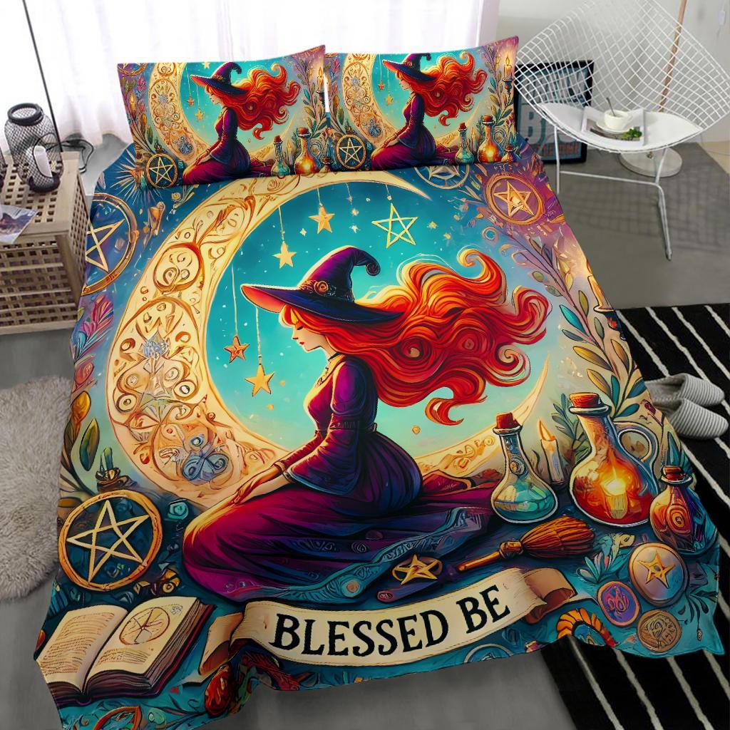 Blessed Be Moon Witch Bedding Set for Wiccan Home Decor-MoonChildWorld