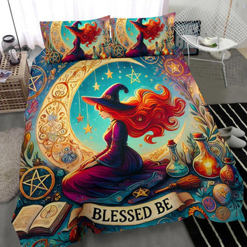 Blessed Be Moon Witch Bedding Set for Wiccan Home Decor-MoonChildWorld