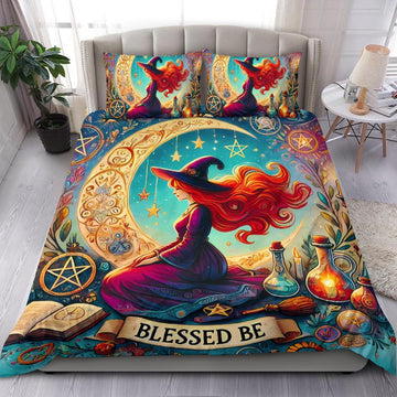 Blessed Be Moon Witch Bedding Set for Wiccan Home Decor-MoonChildWorld