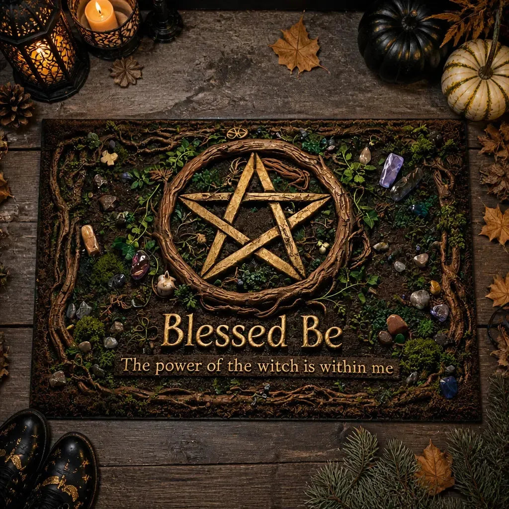 Blessed Be Pentacle Wicca Doormat – Pagan Welcome Mat for Home Decor_mockup_3.webp