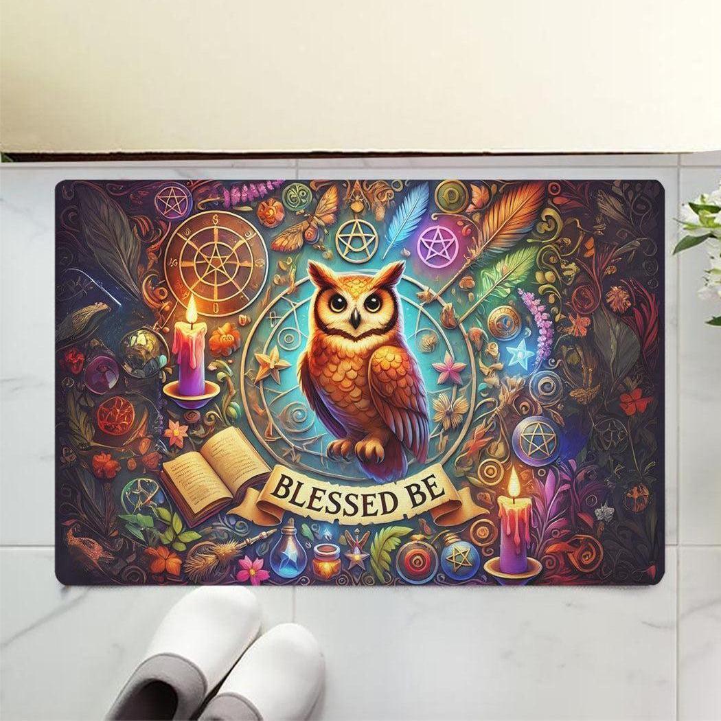 Blessed Be Wicca Owl Doormat Witchy Doormat for Pagan Home Decor-MoonChildWorld