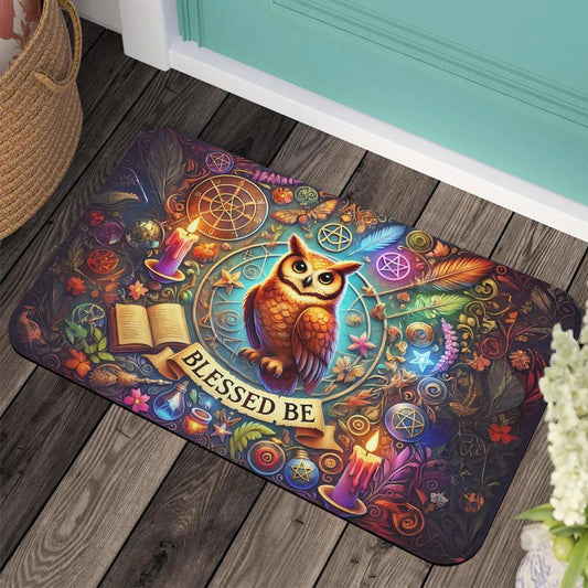 Blessed Be Wicca Owl Doormat Witchy Doormat for Pagan Home Decor-MoonChildWorld