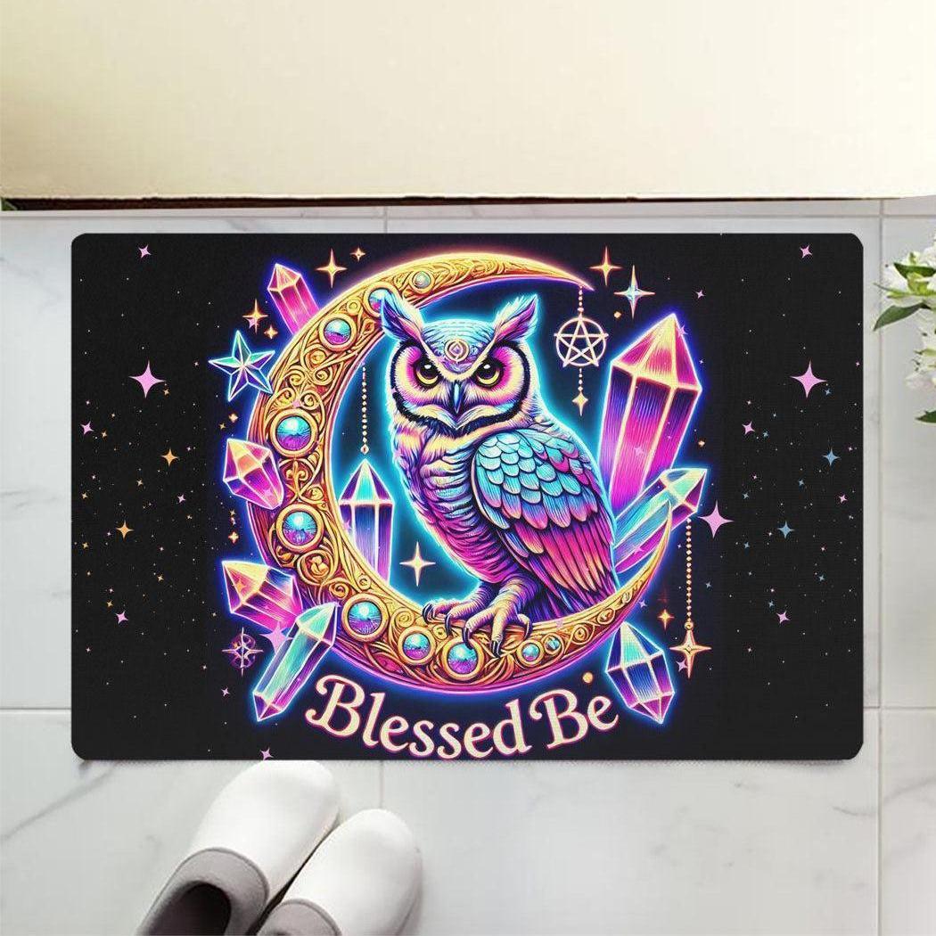 Blessed Be Wicca Owl Doormat Witchy Moon Doormat for Pagan Home Decor-MoonChildWorld