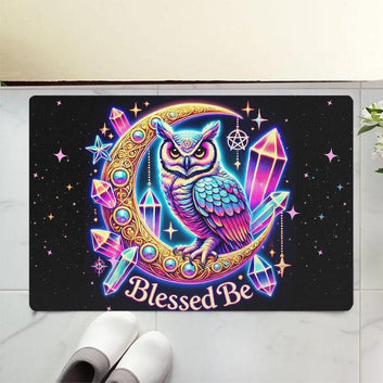 Blessed Be Wicca Owl Doormat Witchy Moon Doormat for Pagan Home Decor-MoonChildWorld