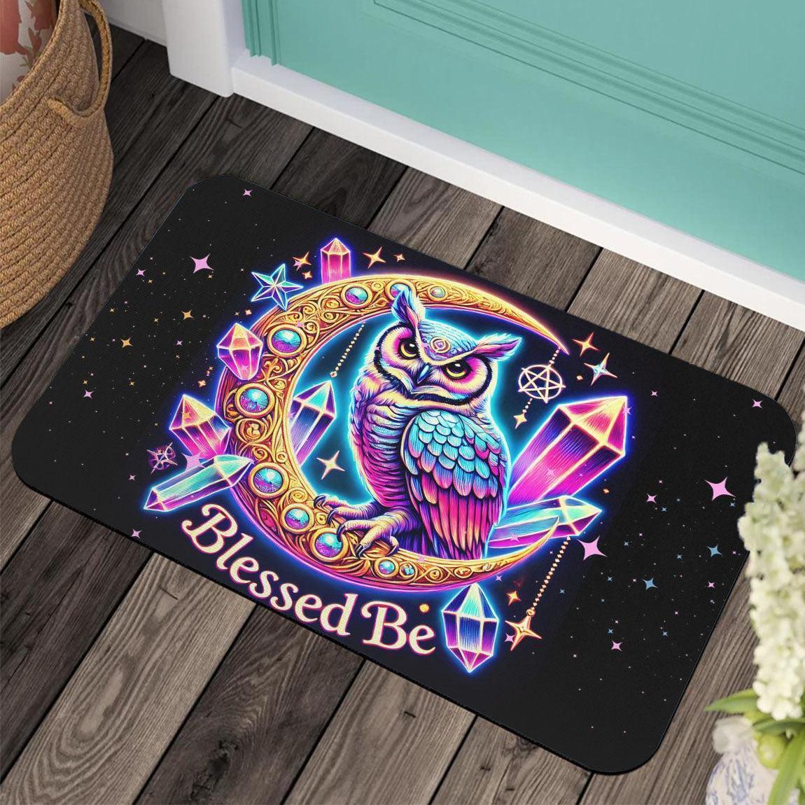 Blessed Be Wicca Owl Doormat Witchy Moon Doormat for Pagan Home Decor-MoonChildWorld