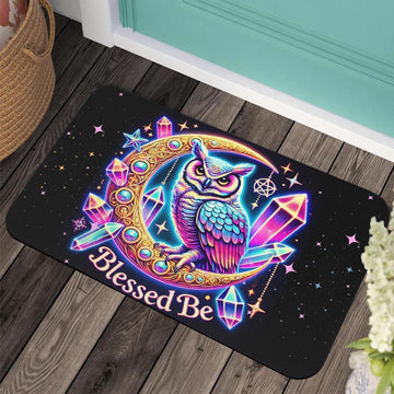 Blessed Be Wicca Owl Doormat Witchy Moon Doormat for Pagan Home Decor-MoonChildWorld