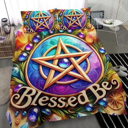 Blessed Be Wicca Pentacle Bedding Set for Pagan Home Decor-MoonChildWorld