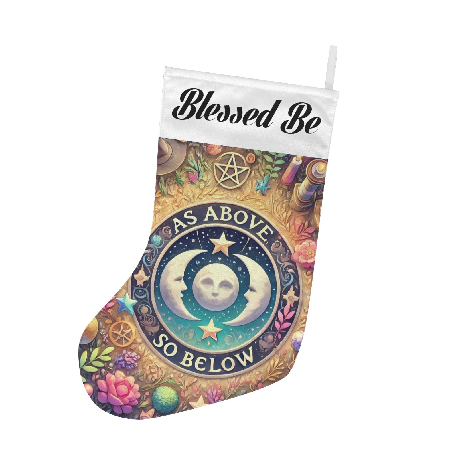 Blessed Be Wicca Sun Moon Pagan Christmas Stocking for Yule Decorations-MoonChildWorld