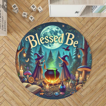 Blessed Be Witch Round Rug for Halloween Home Decor-MoonChildWorld