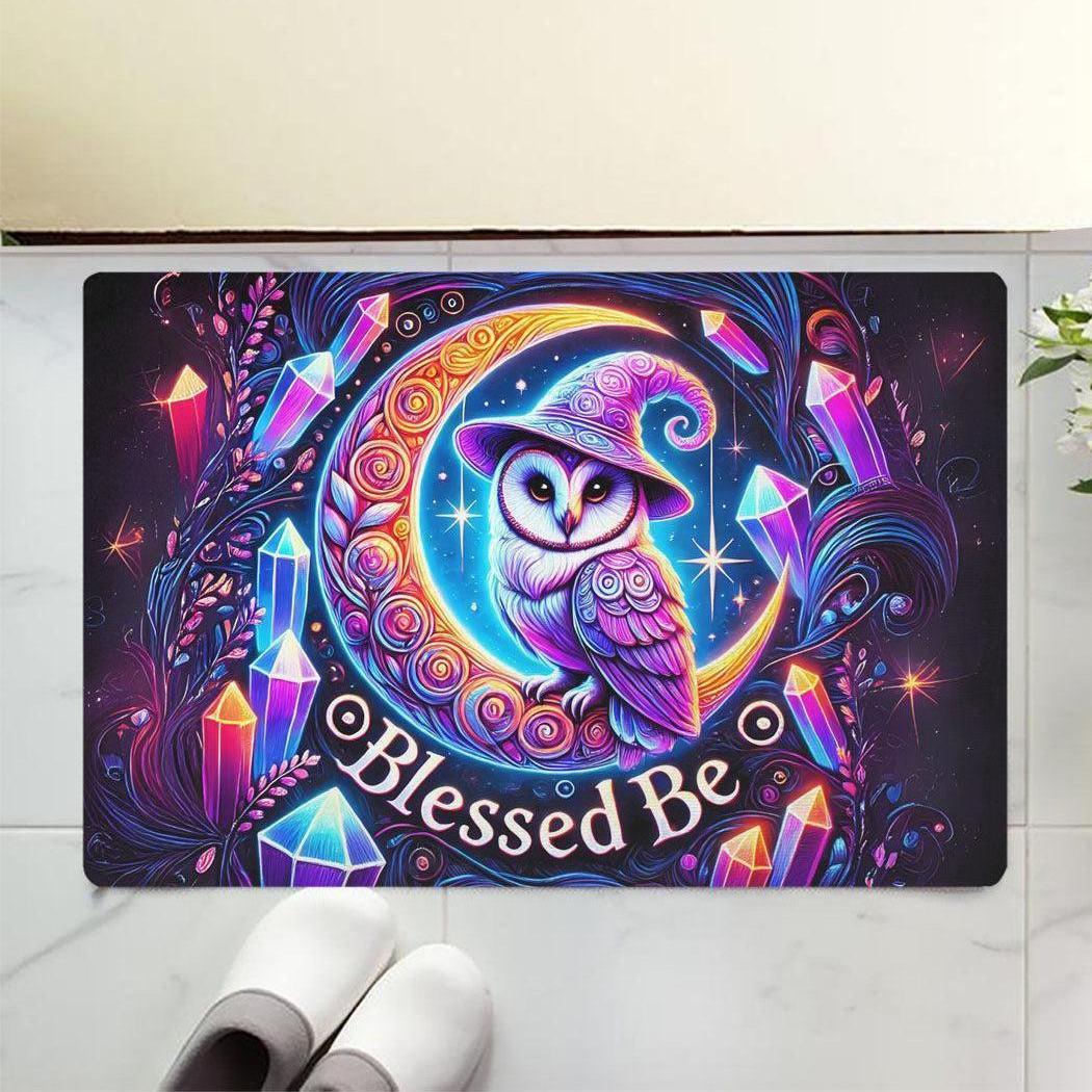 Blessed Be Witchy Owl Doormat Wicca Doormat for Pagan Home Decor-MoonChildWorld