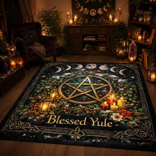 Blessed Yule Pagan Pentacle Area Rug Wicca Carpet for Yule Decor_mockup_1.webp