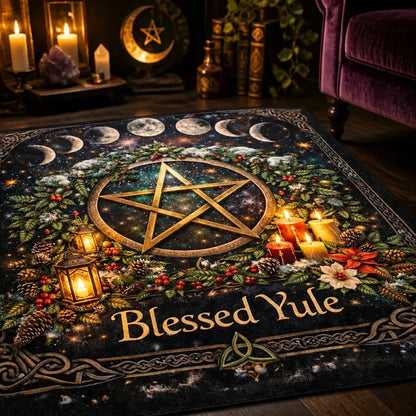 Blessed Yule Pagan Pentacle Area Rug Wicca Carpet for Yule Decor_mockup_3.webp