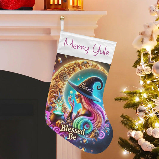 Blessed Yule Witch Christmas Stocking for Yule Decorations-MoonChildWorld