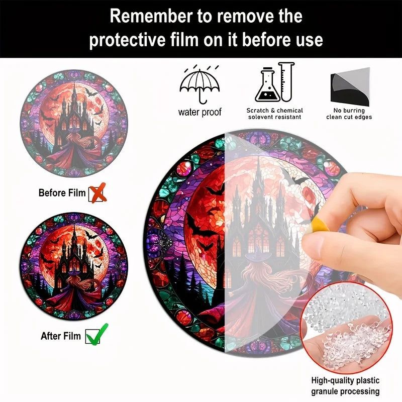 Blood Moon Bat Gothic Suncatcher Witch Acrylic Round Sign Halloween Decor-MoonChildWorld