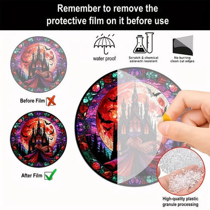 Blood Moon Bat Gothic Suncatcher Witch Acrylic Round Sign Halloween Decor-MoonChildWorld
