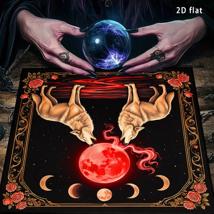 Blood Moon Wolf Tarot Altar Cloth with Enchanted Rose-MoonChildWorld