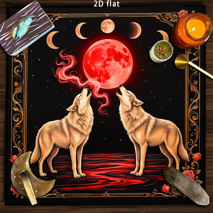 Blood Moon Wolf Tarot Altar Cloth with Enchanted Rose-MoonChildWorld