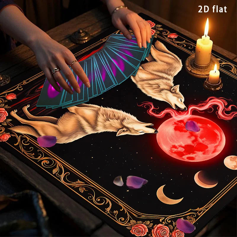 Blood Moon Wolf Tarot Altar Cloth with Enchanted Rose-MoonChildWorld