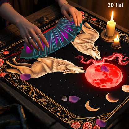 Blood Moon Wolf Tarot Altar Cloth with Enchanted Rose-MoonChildWorld