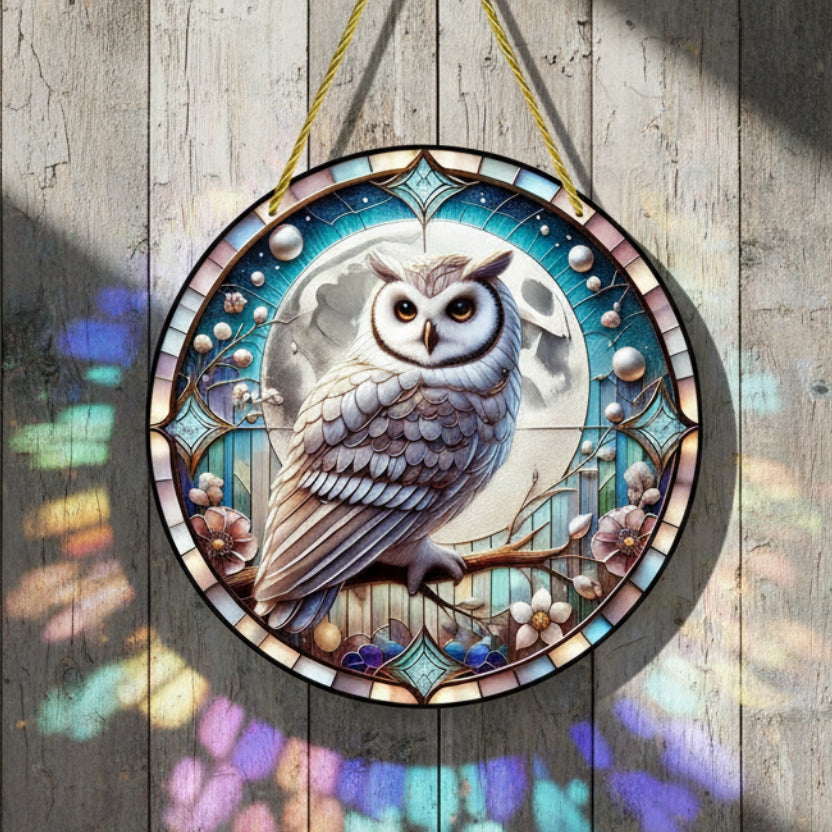 Glamorous Owl Suncatcher Moon Owl Hanging Ornament Window Decorations-MoonChildWorld