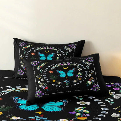 Blue Butterfly Green Plants Bohemian Duvet Cover Set Wiccan Bedding Set Pagan Home Decor-MoonChildWorld