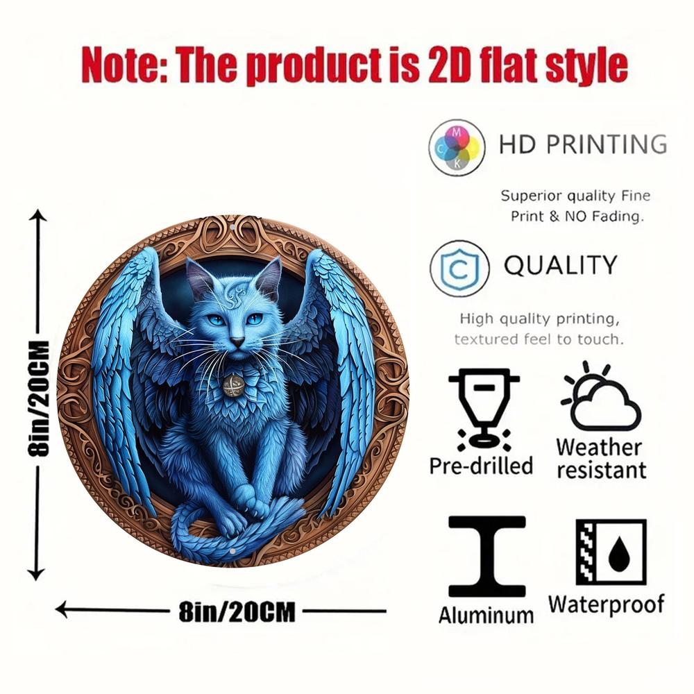 Blue Cat Winged Wall Art Gothic Cat Metal Sign for Halloween-MoonChildWorld