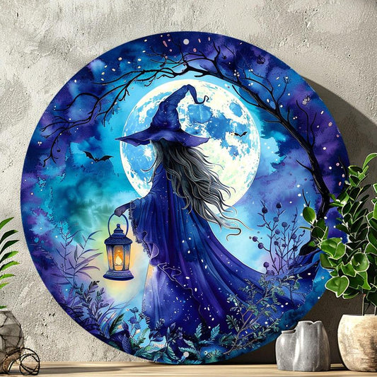 Full Moon Witch Metal Wall Plaque Halloween Decoration-MoonChildWorld