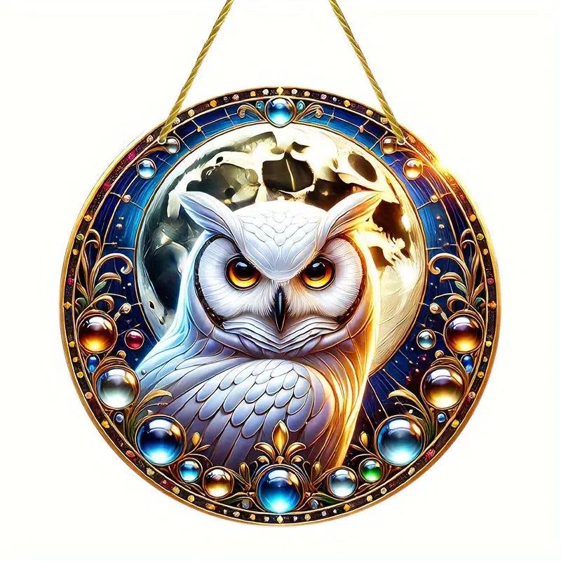 Glamorous Owl Suncatcher Moon Owl Hanging Ornament Window Decorations-MoonChildWorld