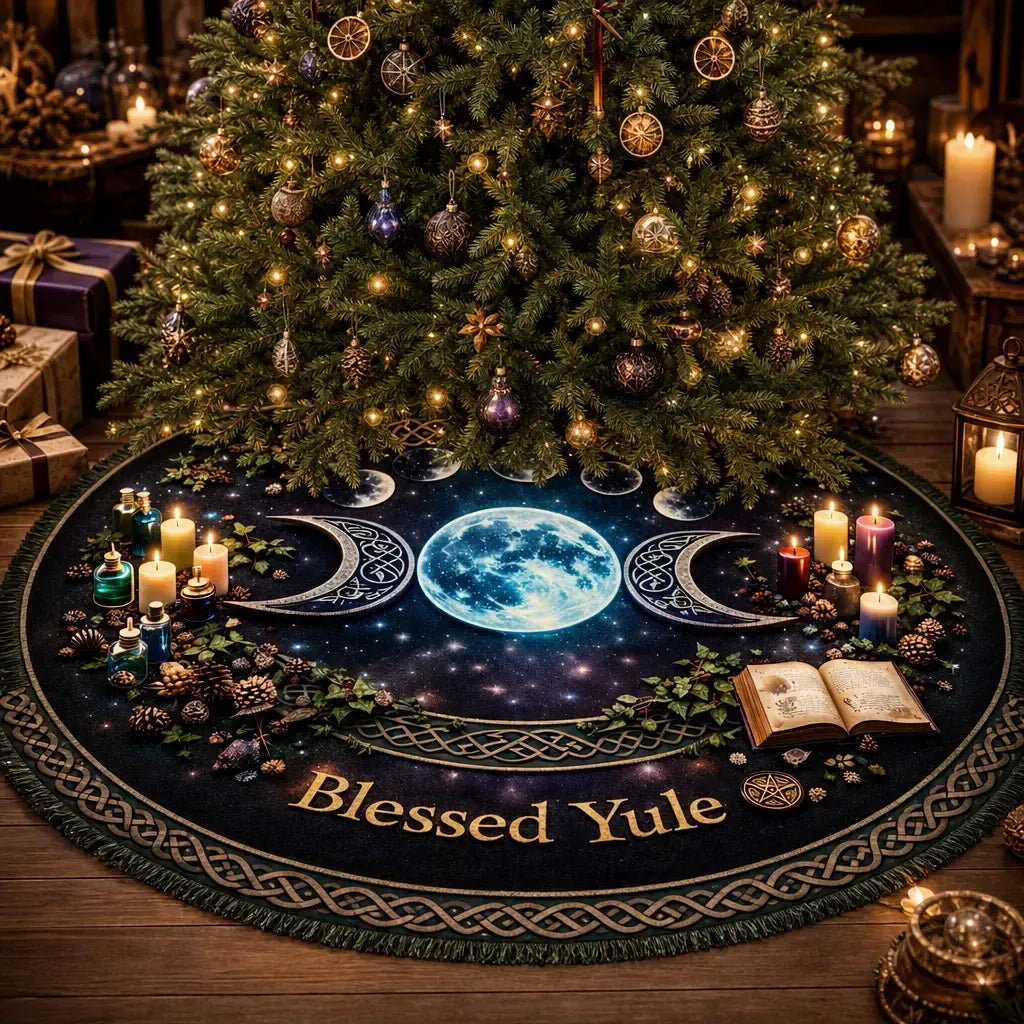 Moon Phases Yule Tree Skirt – Pagan Witch Gothic Decor_mockup_1.webp