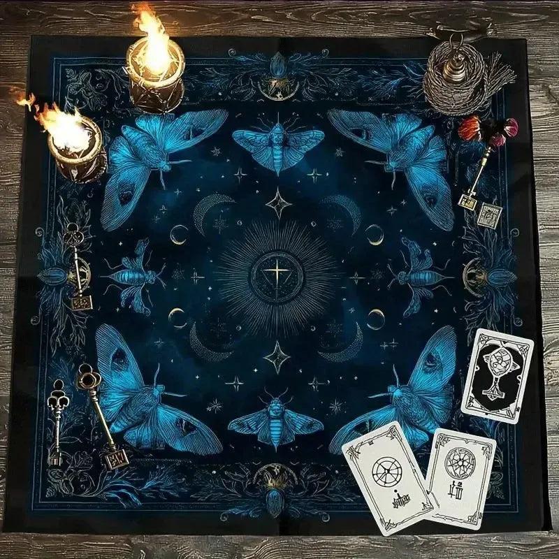 Blue Moth Witchy Altar Cloth - Wicca Tarot Tablecloth for Reading Divination Pagan Home Decor-MoonChildWorld