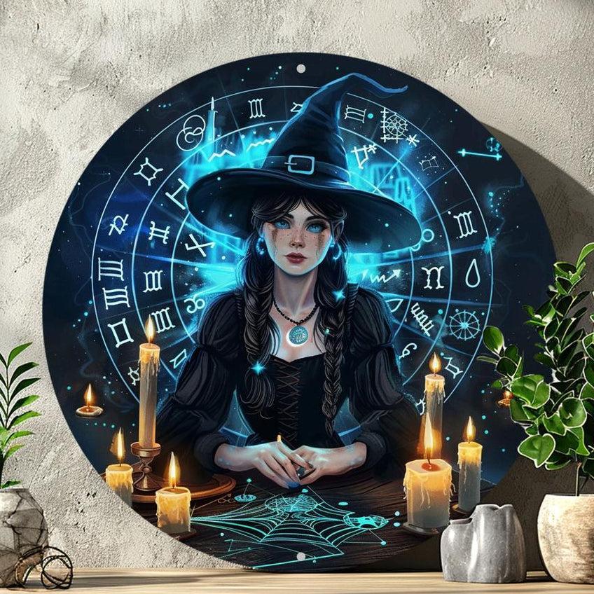 Spell Witch & Zodiac Wall Sign Wicca Metal Art Halloween Decor-MoonChildWorld