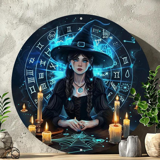 Spell Witch & Zodiac Wall Sign Wicca Metal Art Halloween Decor-MoonChildWorld
