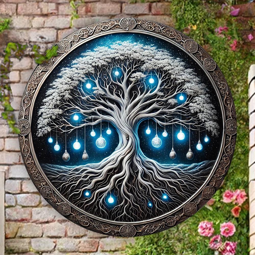 Blue Tree Of Life Mandala Wall Art Tree Of Life Metal Sign Pagan Decor-MoonChildWorld