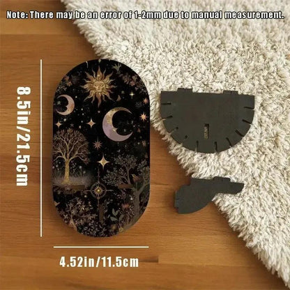 Bohemian Golden Star Moon Tree Wall Shelf – Wooden Mystical Floating Shelf Pagan Altar Decor-MoonChildWorld