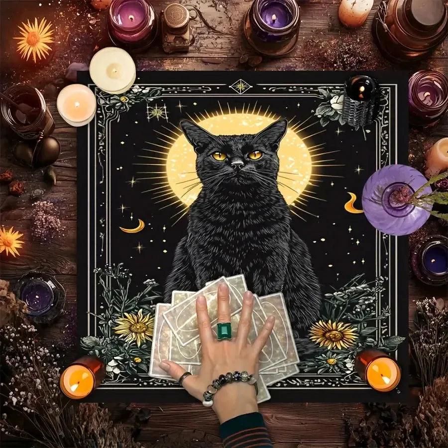 Bohemian Moon Black Cat Wicca Altar Cloth - Witchcraft Tarot Tablecloth for Reading Divination Pagan Home Decor-MoonChildWorld