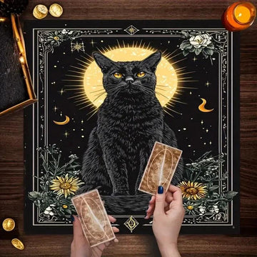 Bohemian Moon Black Cat Wicca Altar Cloth - Witchcraft Tarot Tablecloth for Reading Divination Pagan Home Decor-MoonChildWorld