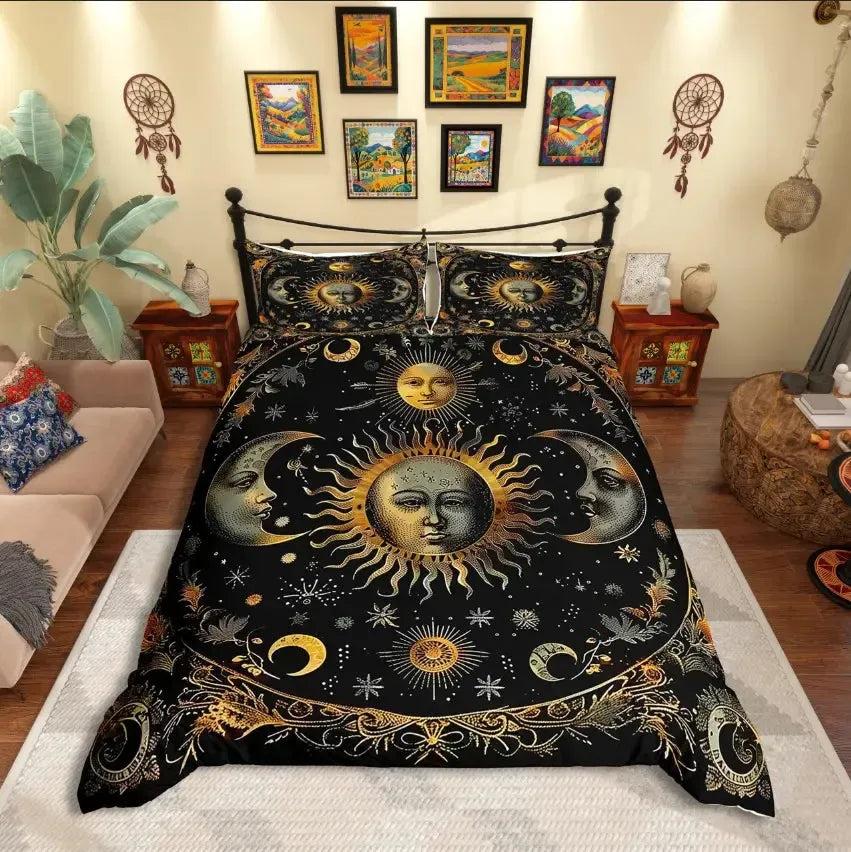 Bohemian Moon and Sun Duvet Cover Set Celestial Sun Moon Bedding Set Wiccan Home Decor-MoonChildWorld