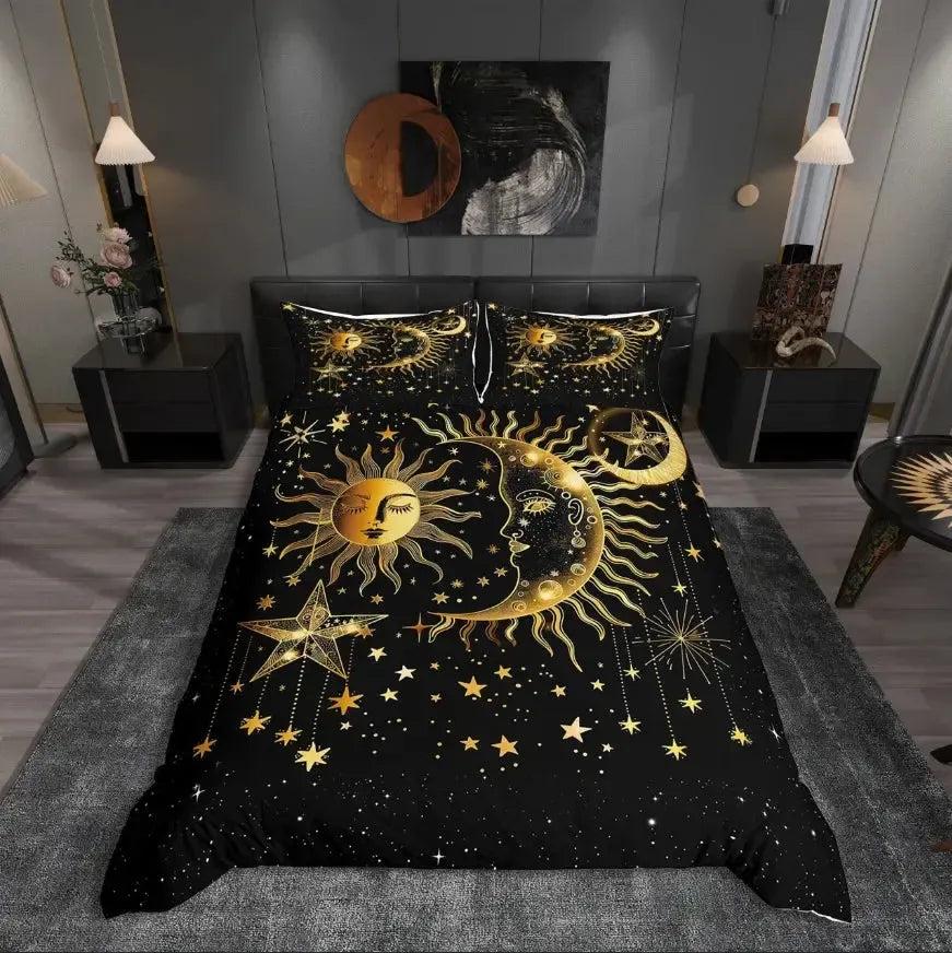 Bohemian Moon and Sun Duvet Cover Set Celestial Sun Moon Bedding Set Wiccan Home Decor-MoonChildWorld
