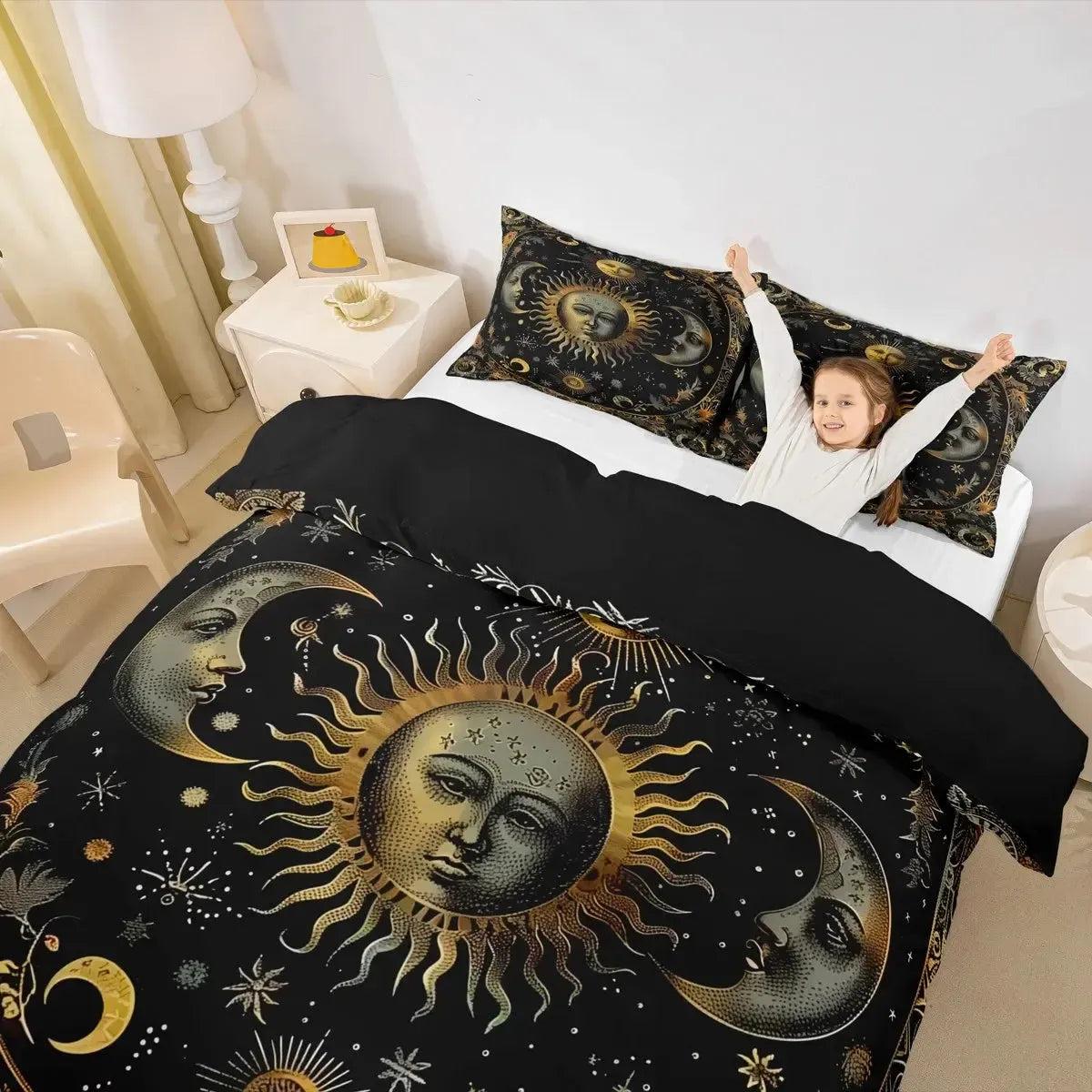 Bohemian Moon and Sun Duvet Cover Set Celestial Sun Moon Bedding Set Wiccan Home Decor-MoonChildWorld