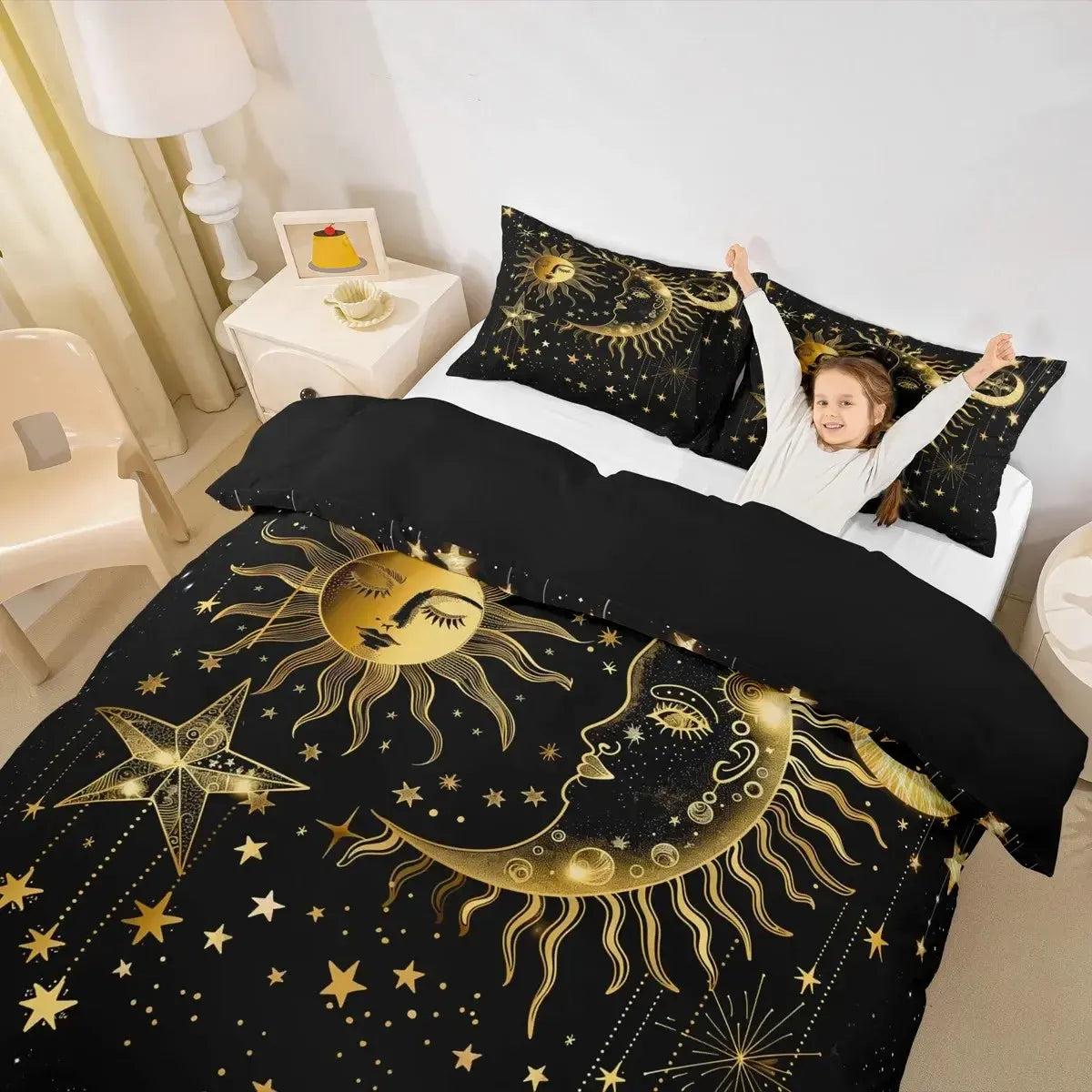 Bohemian Moon and Sun Duvet Cover Set Celestial Sun Moon Bedding Set Wiccan Home Decor-MoonChildWorld