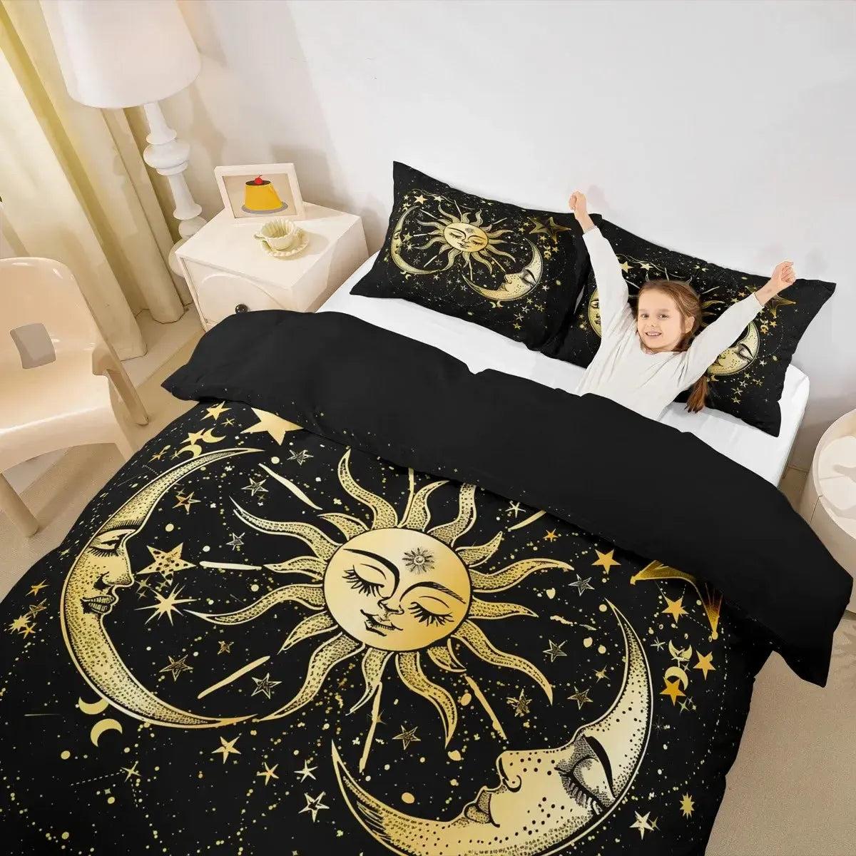 Bohemian Moon and Sun Duvet Cover Set Celestial Sun Moon Bedding Set Wiccan Home Decor-MoonChildWorld