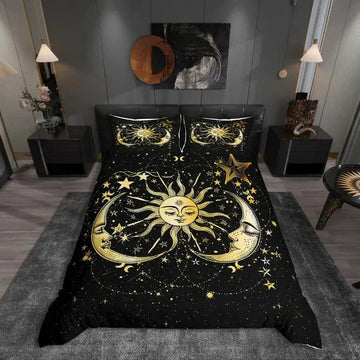 Bohemian Moon and Sun Duvet Cover Set Celestial Sun Moon Bedding Set Wiccan Home Decor-MoonChildWorld
