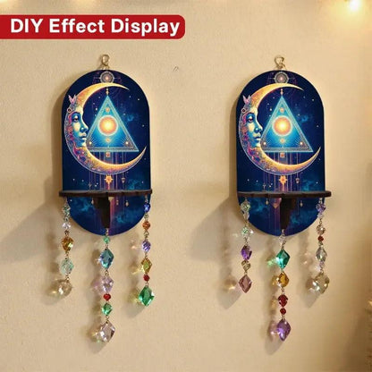 Bohemian Mystical Moon Wall Shelf for Crystals & Candles – Wooden Wicca Floating Shelf Pagan Altar Decor-MoonChildWorld