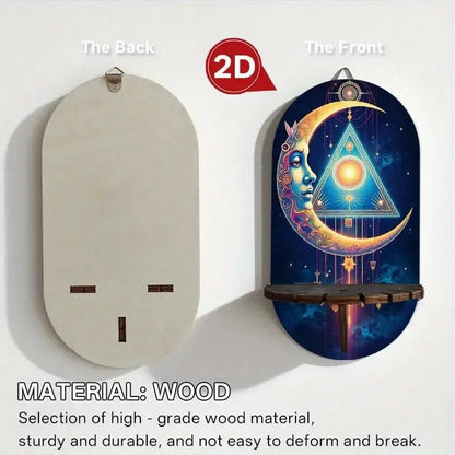 Bohemian Mystical Moon Wall Shelf for Crystals & Candles – Wooden Wicca Floating Shelf Pagan Altar Decor-MoonChildWorld