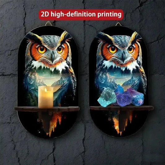 Bohemian Owl Display Stand - Mystical Owl Floating Shelves Witchy Decorative Wall Shelf-MoonChildWorld