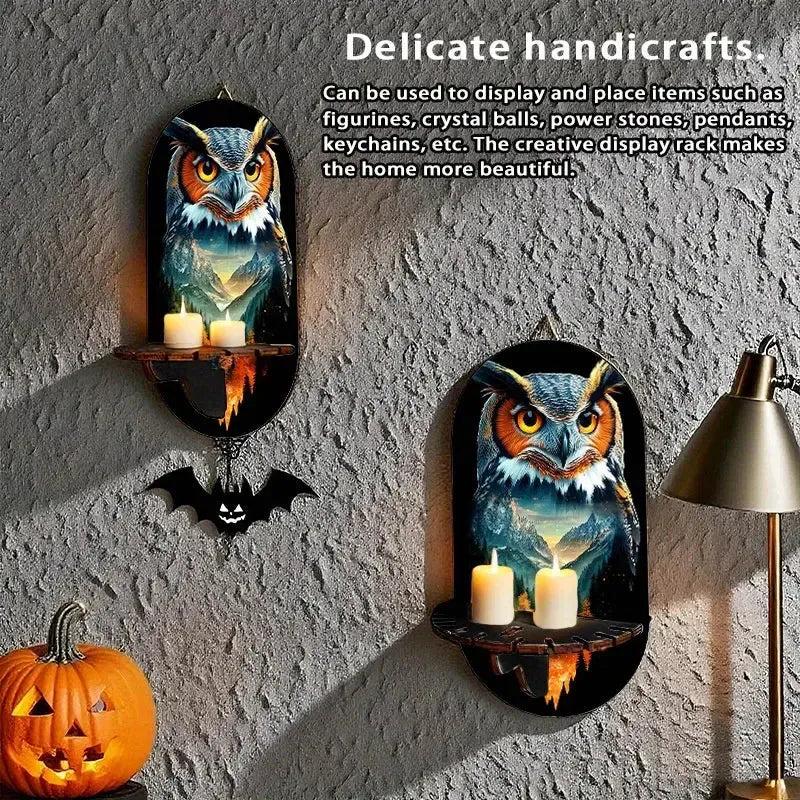 Bohemian Owl Display Stand - Mystical Owl Floating Shelves Witchy Decorative Wall Shelf-MoonChildWorld